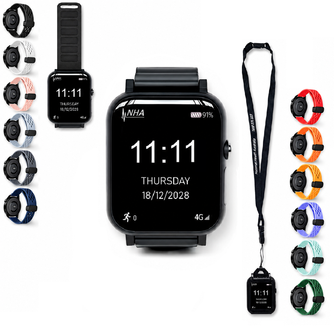 , Medical SOS Slimline Watch, Pendant or Brooch 3 in 1, 